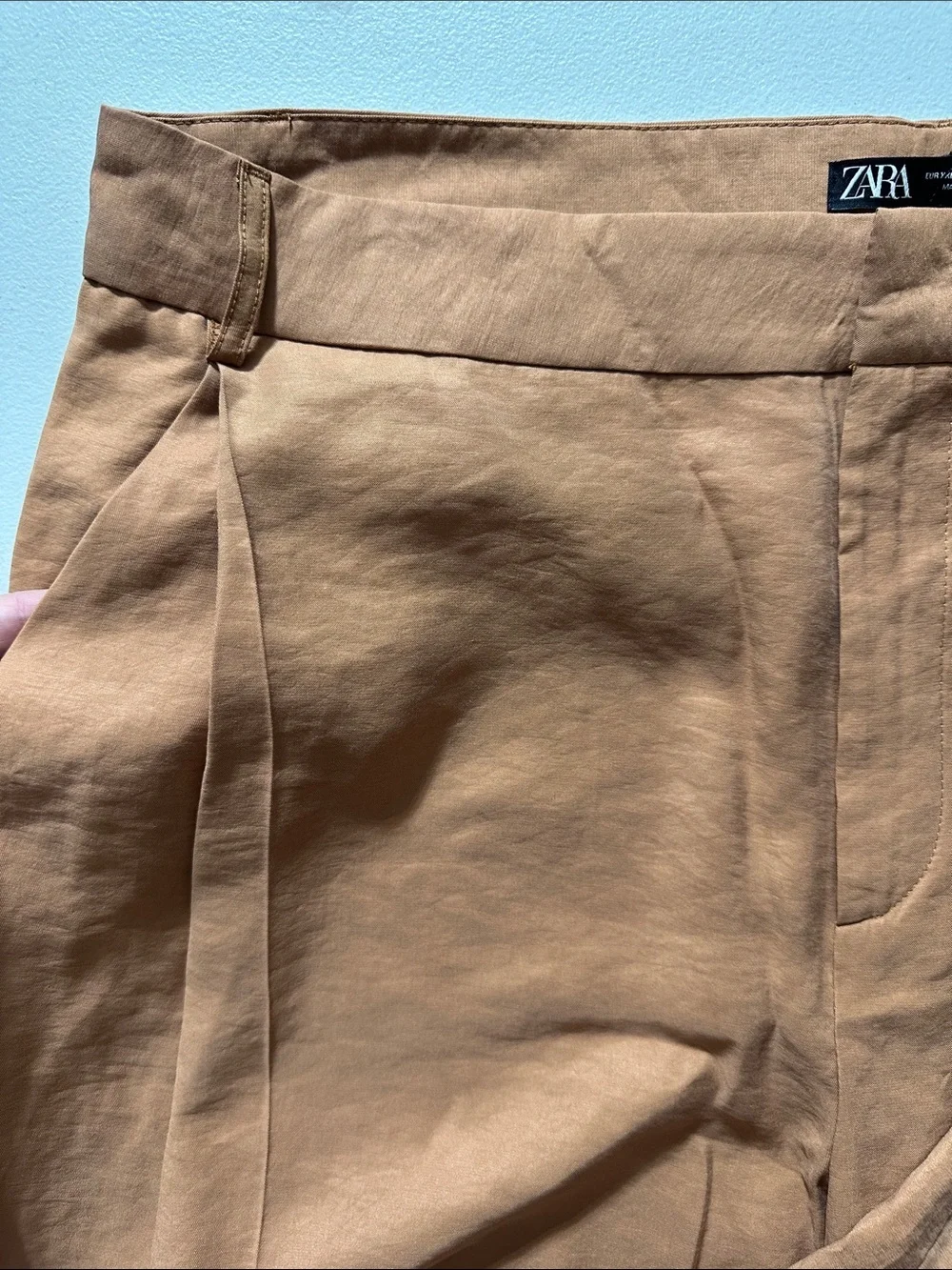 Zara Tan Linen-Blend Straight Trousers